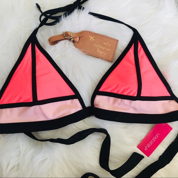 Xhilaration Other - NWT Xhiliration | Neon Coral & Black Triangle Bikini Top